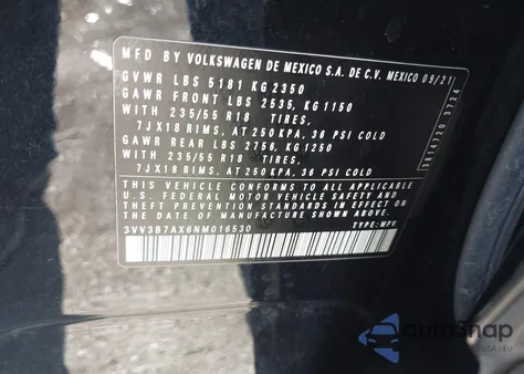 2022 Volkswagen Tiguan 2.0T Se из США, поврежденный, VIN 3VV3B7AX6NM016530